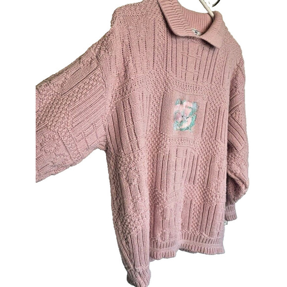 Vintage Isle of Cotton Sweater Women's L Embroidered Floral coastal grandma - Picture 9 of 12